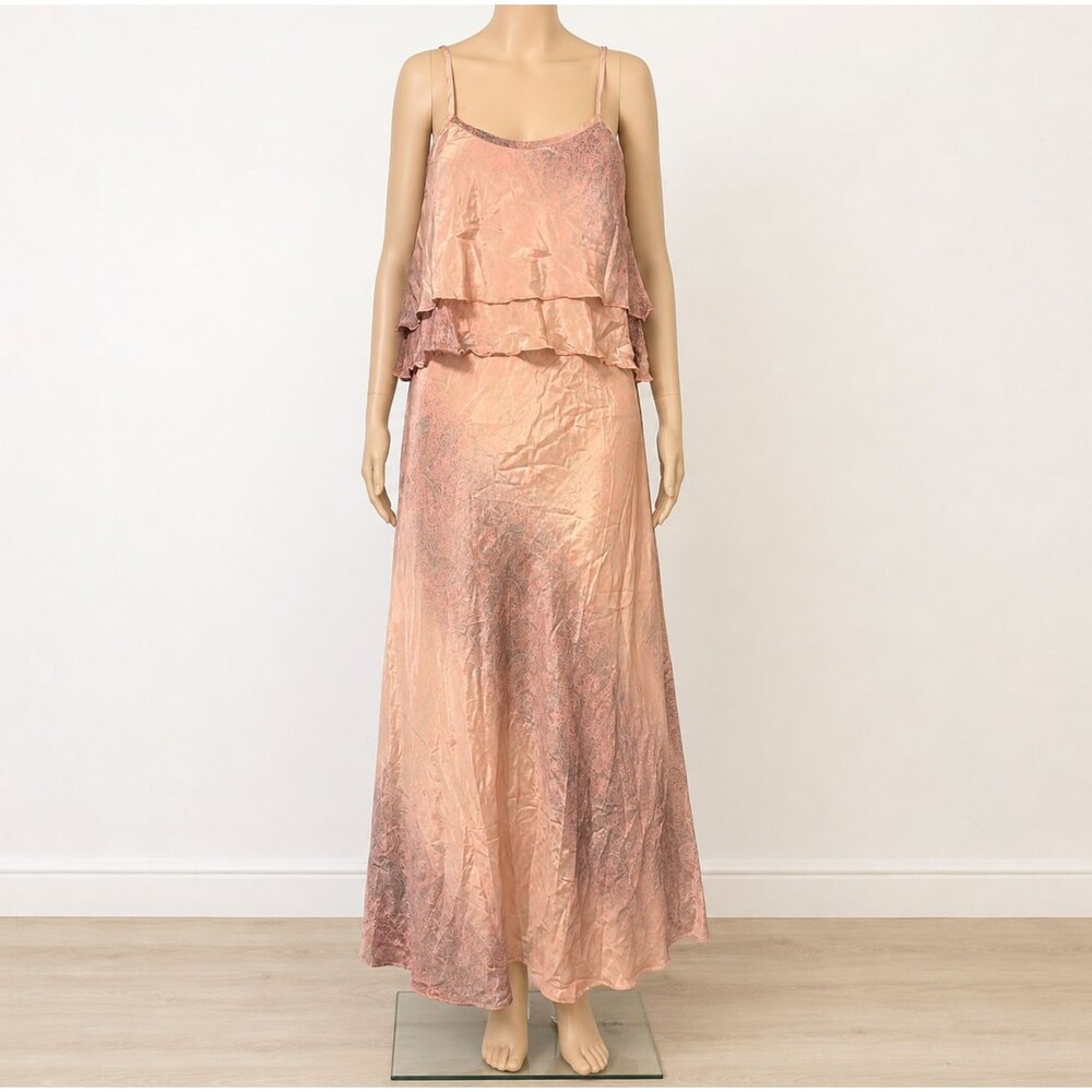 Raga  Paisley Ruffle Maxi Dress XS Peach Pink Boho NWT